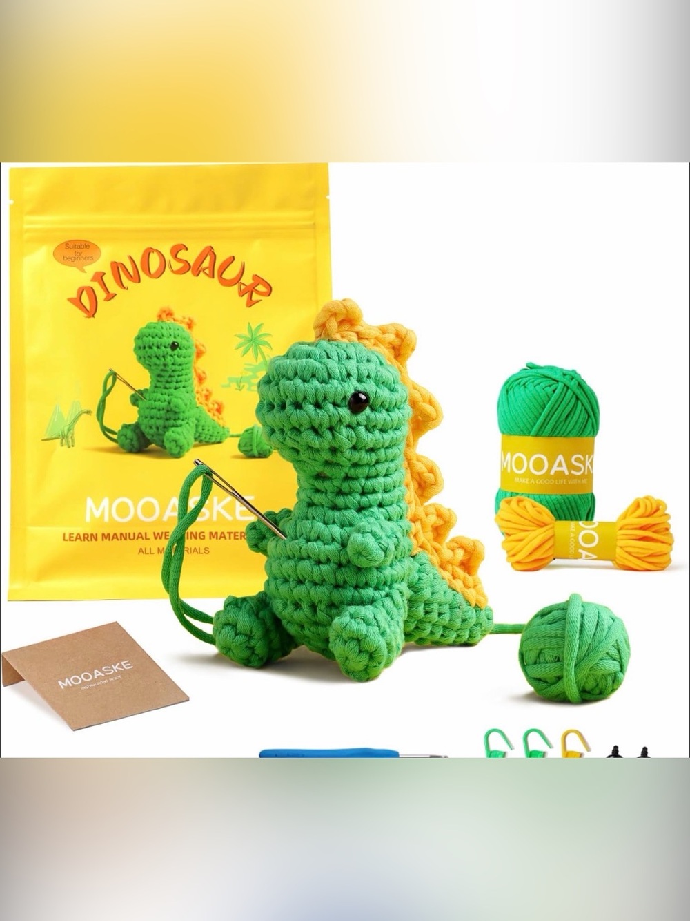 Mooakse Crochet Dinosaur Kit - Yellow & Green